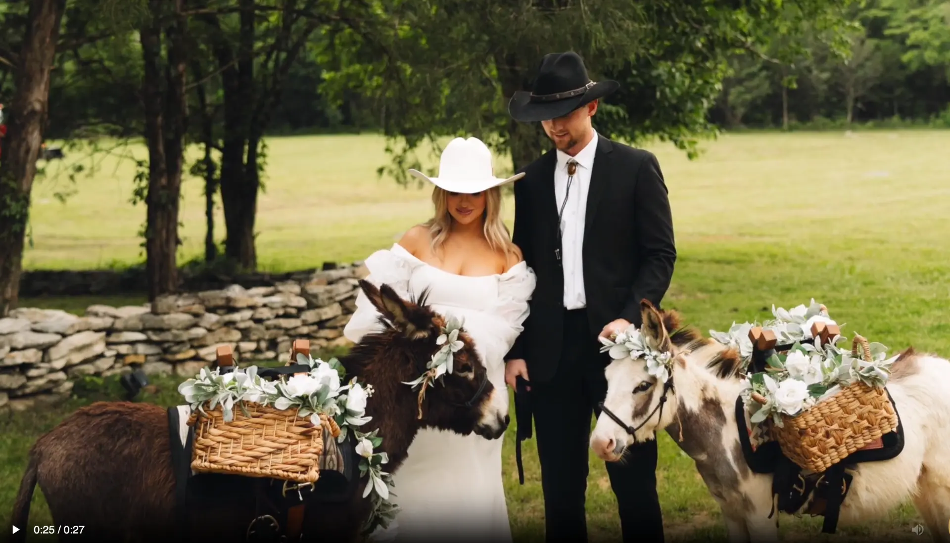 Bride and groom with Hickory and Peaches, the Nashville Beer Burros