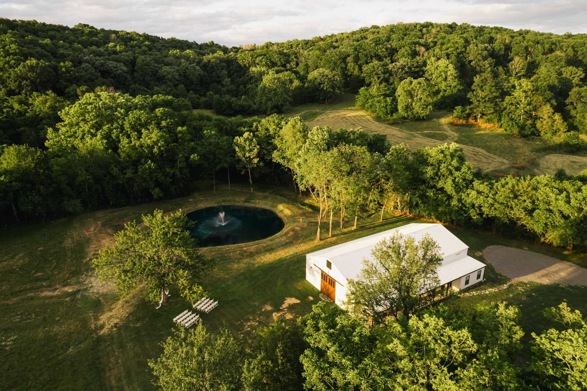 Aerial view of Stonewall Ranch tucked into the Tennessee hills