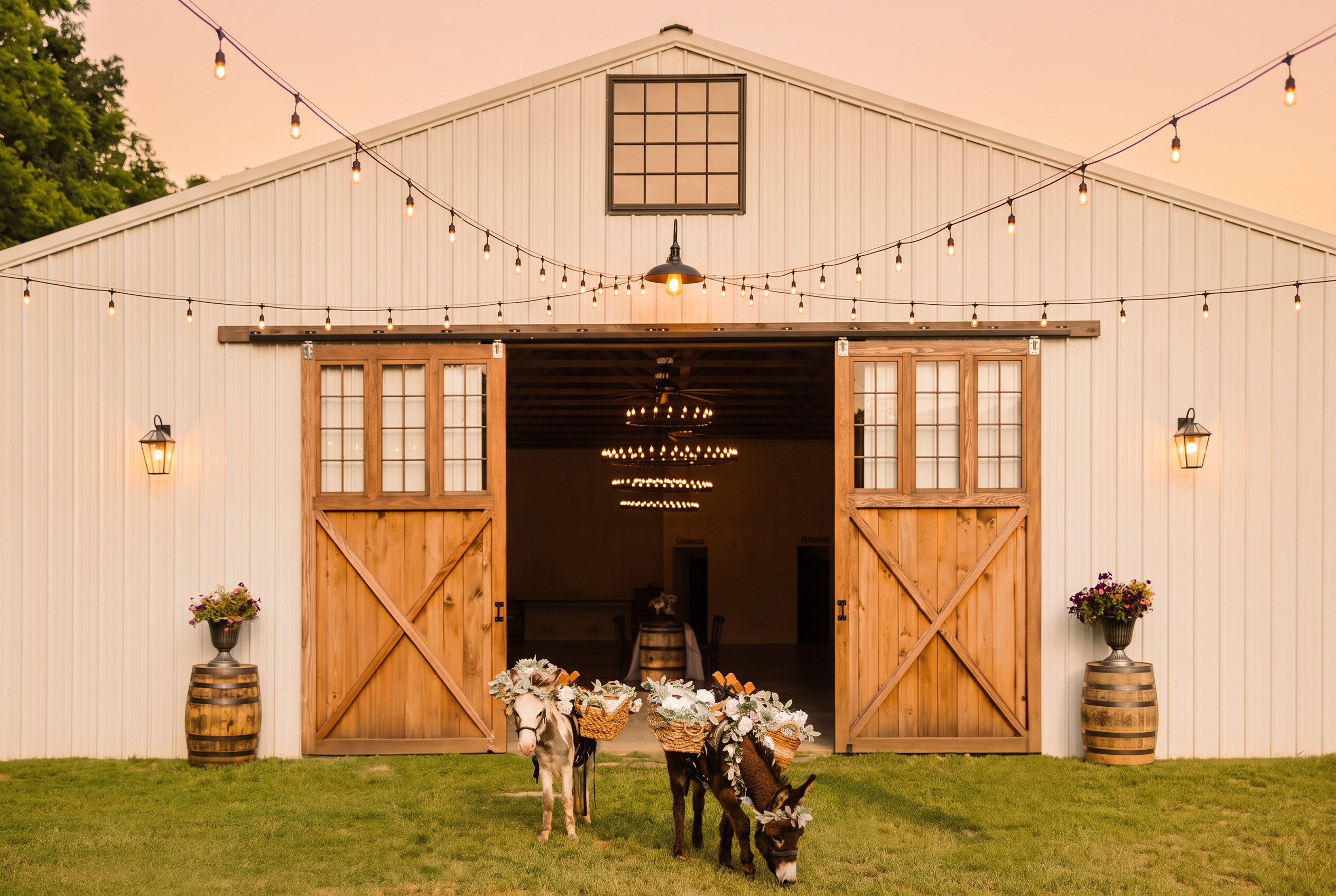 Beer burros outside the barn on a warm summer evening